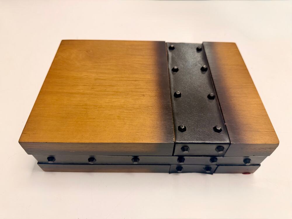 Vintage Wooden Jewelry Box w/ Studded Leather Accent Valet Box Men's Watch Case